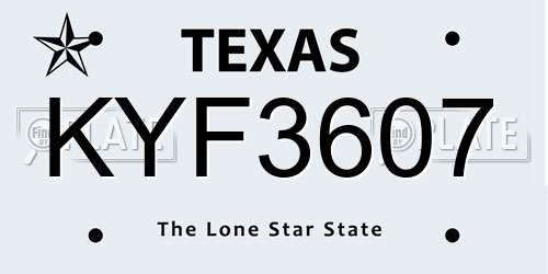KYF3607 Texas License Plate