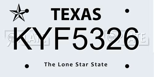 KYF5326 Texas License Plate