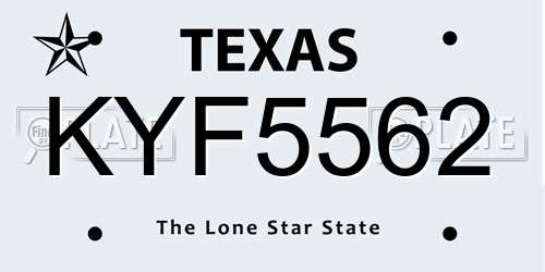 KYF5562 Texas License Plate
