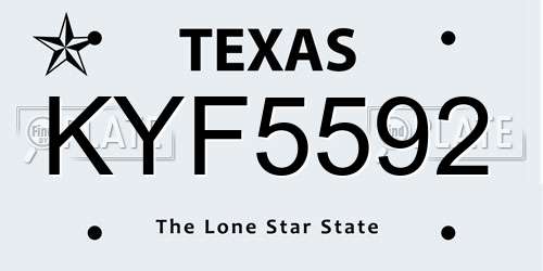 KYF5592 Texas License Plate