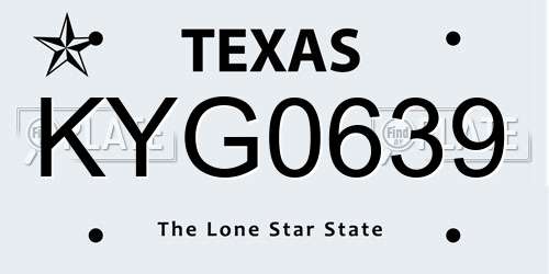 KYG0639 Texas License Plate