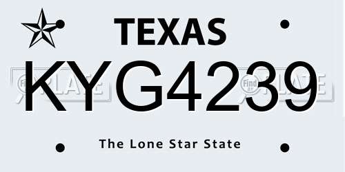 KYG4239 Texas License Plate