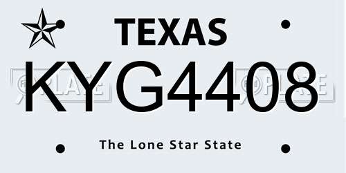 KYG4408 Texas License Plate