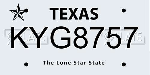 KYG8757 Texas License Plate