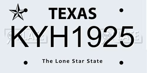 KYH1925 Texas License Plate