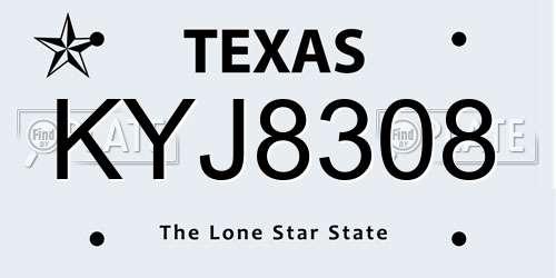 KYJ8308 Texas License Plate