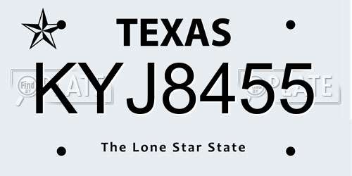 KYJ8455 Texas License Plate