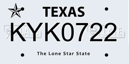 KYK0722 Texas License Plate
