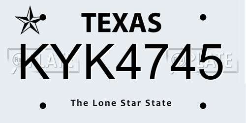 KYK4745 Texas License Plate