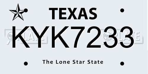 KYK7233 Texas License Plate