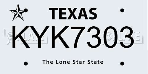 KYK7303 Texas License Plate