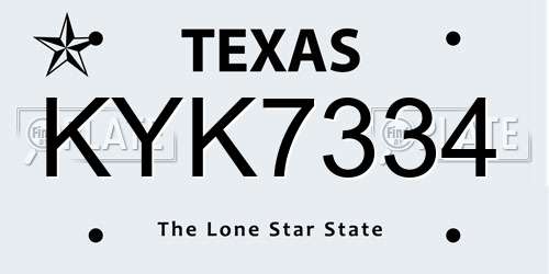 KYK7334 Texas License Plate