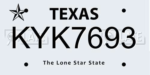 KYK7693 Texas License Plate