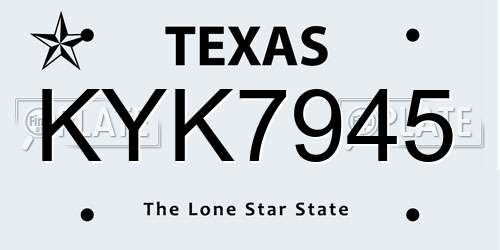 KYK7945 Texas License Plate