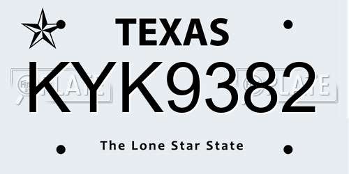 KYK9382 Texas License Plate
