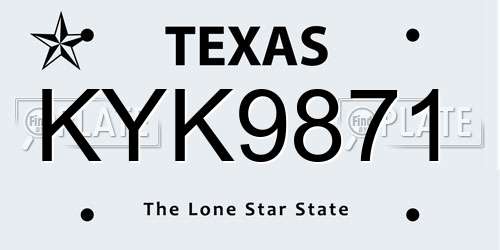 KYK9871 Texas License Plate