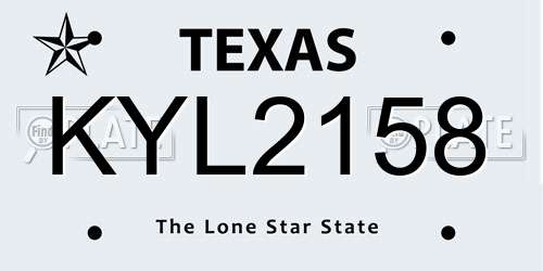 KYL2158 Texas License Plate