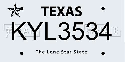 KYL3534 Texas License Plate