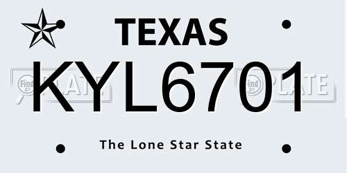 KYL6701 Texas License Plate