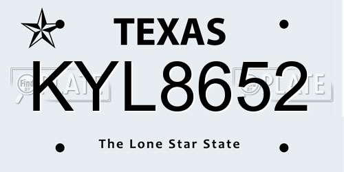 KYL8652 Texas License Plate