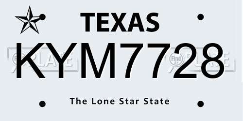 KYM7728 Texas License Plate
