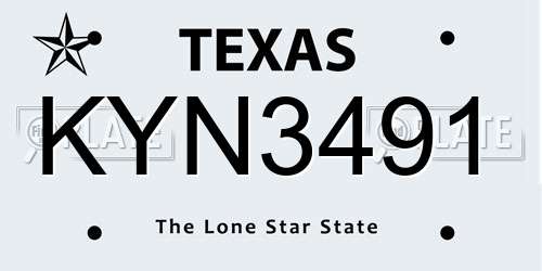 KYN3491 Texas License Plate