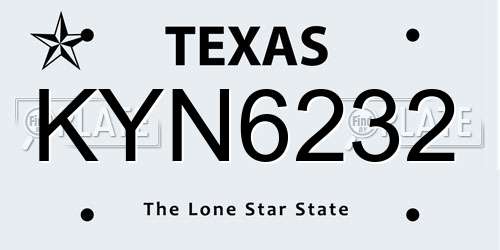 KYN6232 Texas License Plate