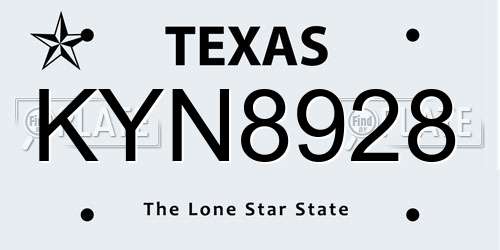 KYN8928 Texas License Plate