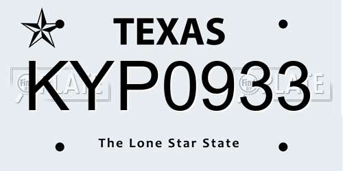 KYP0933 Texas License Plate