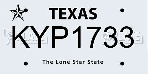 KYP1733 Texas License Plate