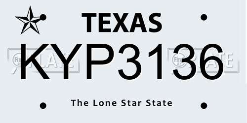 KYP3136 Texas License Plate