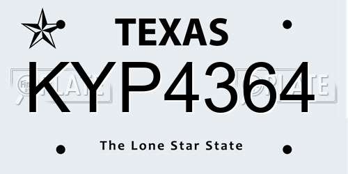 KYP4364 Texas License Plate