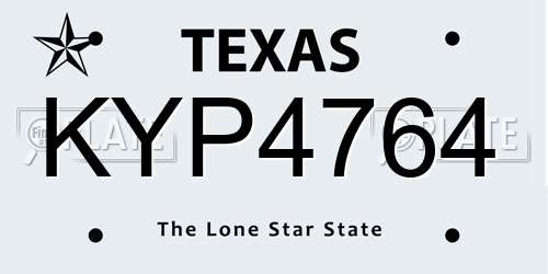 KYP4764 Texas License Plate