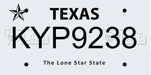 KYP9238 Texas License Plate