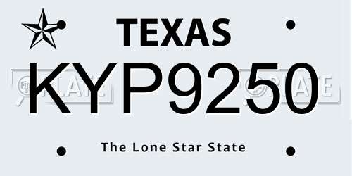 KYP9250 Texas License Plate