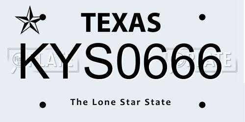 KYS0666 Texas License Plate