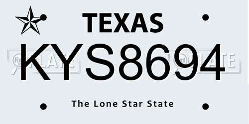 KYS8694 Texas License Plate