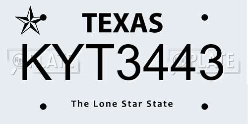 KYT3443 Texas License Plate