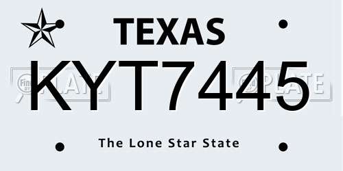 KYT7445 Texas License Plate