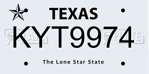 KYT9974 Texas License Plate