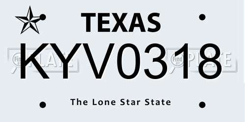 KYV0318 Texas License Plate