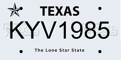 KYV1985 Texas License Plate