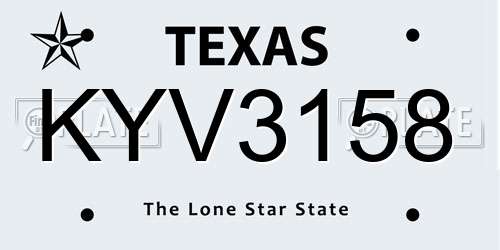 KYV3158 Texas License Plate