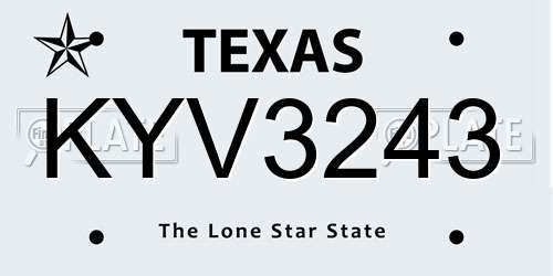 KYV3243 Texas License Plate