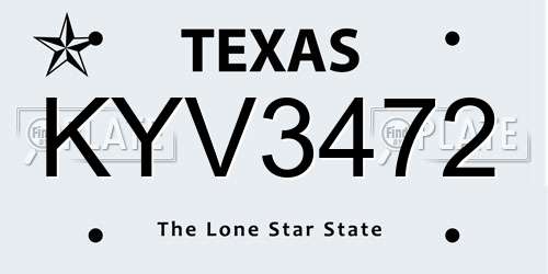 KYV3472 Texas License Plate