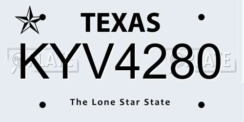KYV4280 Texas License Plate