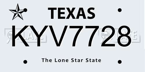 KYV7728 Texas License Plate