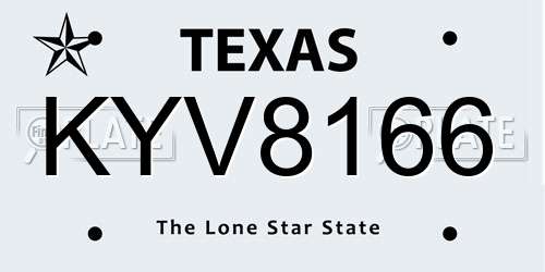 KYV8166 Texas License Plate