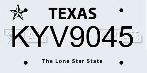 KYV9045 Texas License Plate