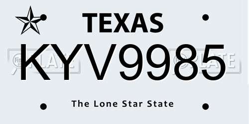KYV9985 Texas License Plate